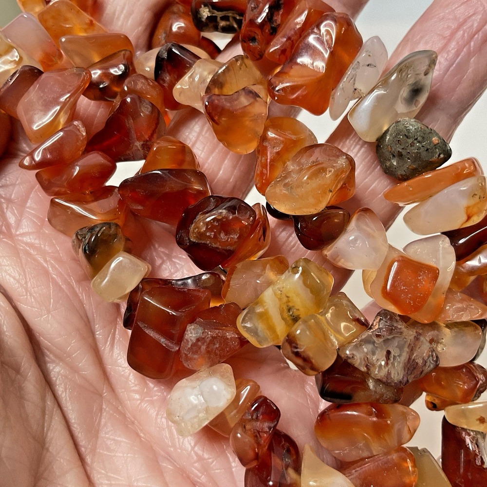 Vintage Red Agate Carnelian Quartz Beaded Necklace 25" Large 108g Artisan Boho